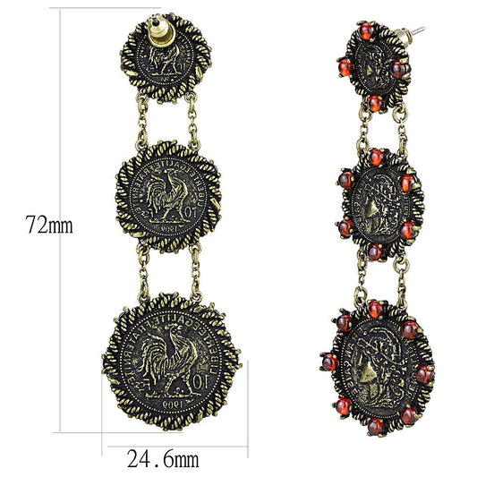 LO4196 - Antique Copper Brass Earrings with AAA Grade CZ in Garnet-1