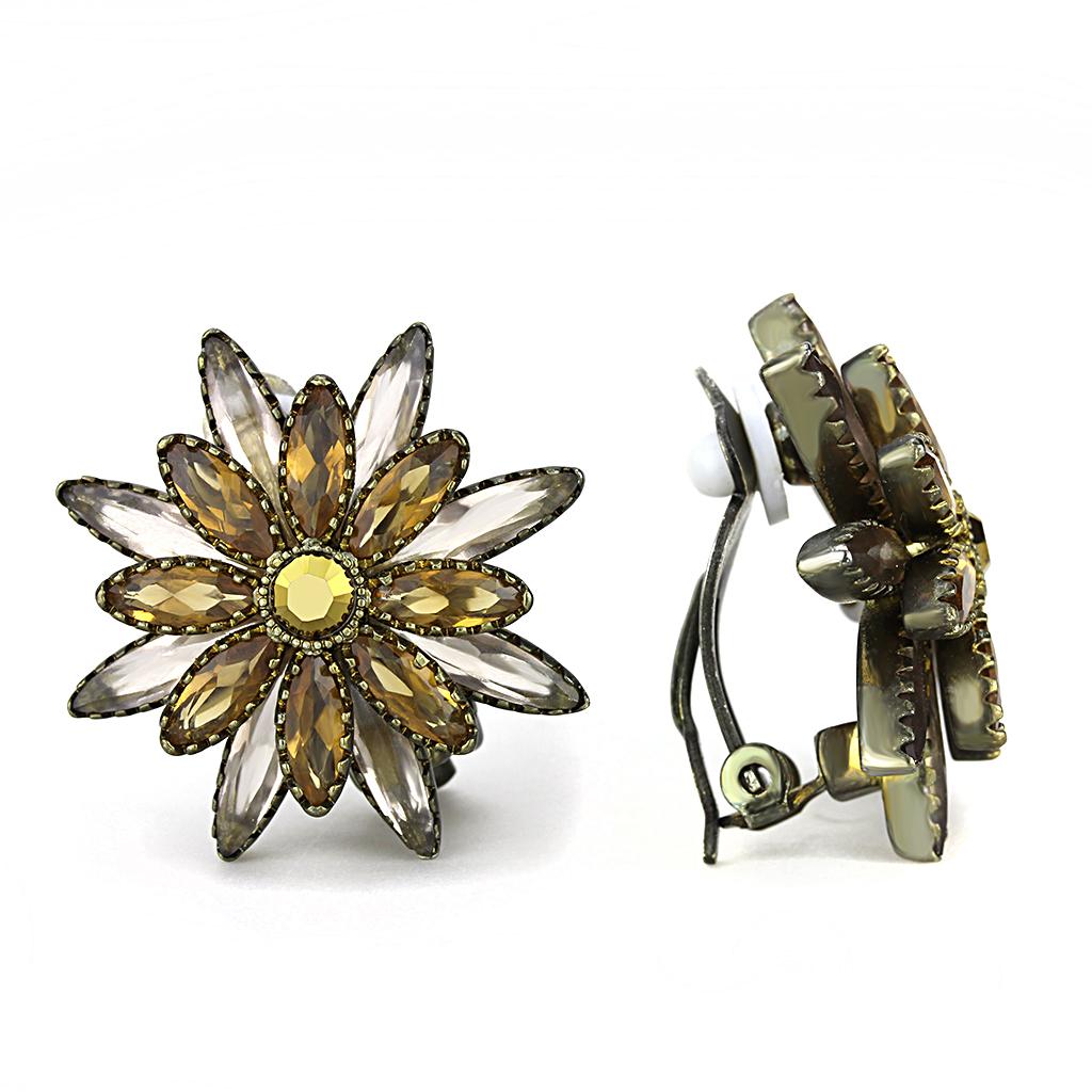 LO4200 - Antique Copper Brass Earrings with Synthetic Synthetic Glass in Multi Color-2