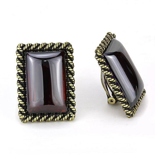 LO4203 - Antique Copper Brass Earrings with AAA Grade CZ in Garnet-1