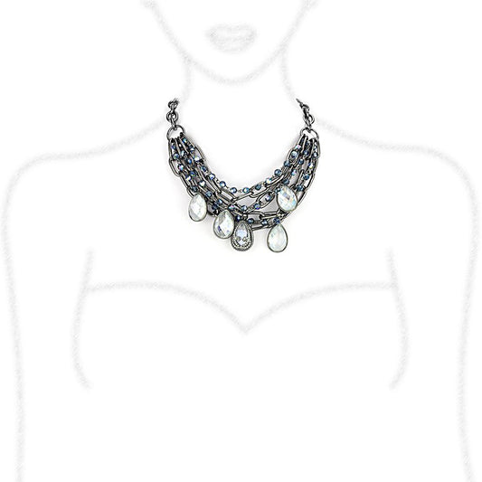 LO4211 - TIN Cobalt Black Brass Necklace with AAA Grade CZ in Clear-1