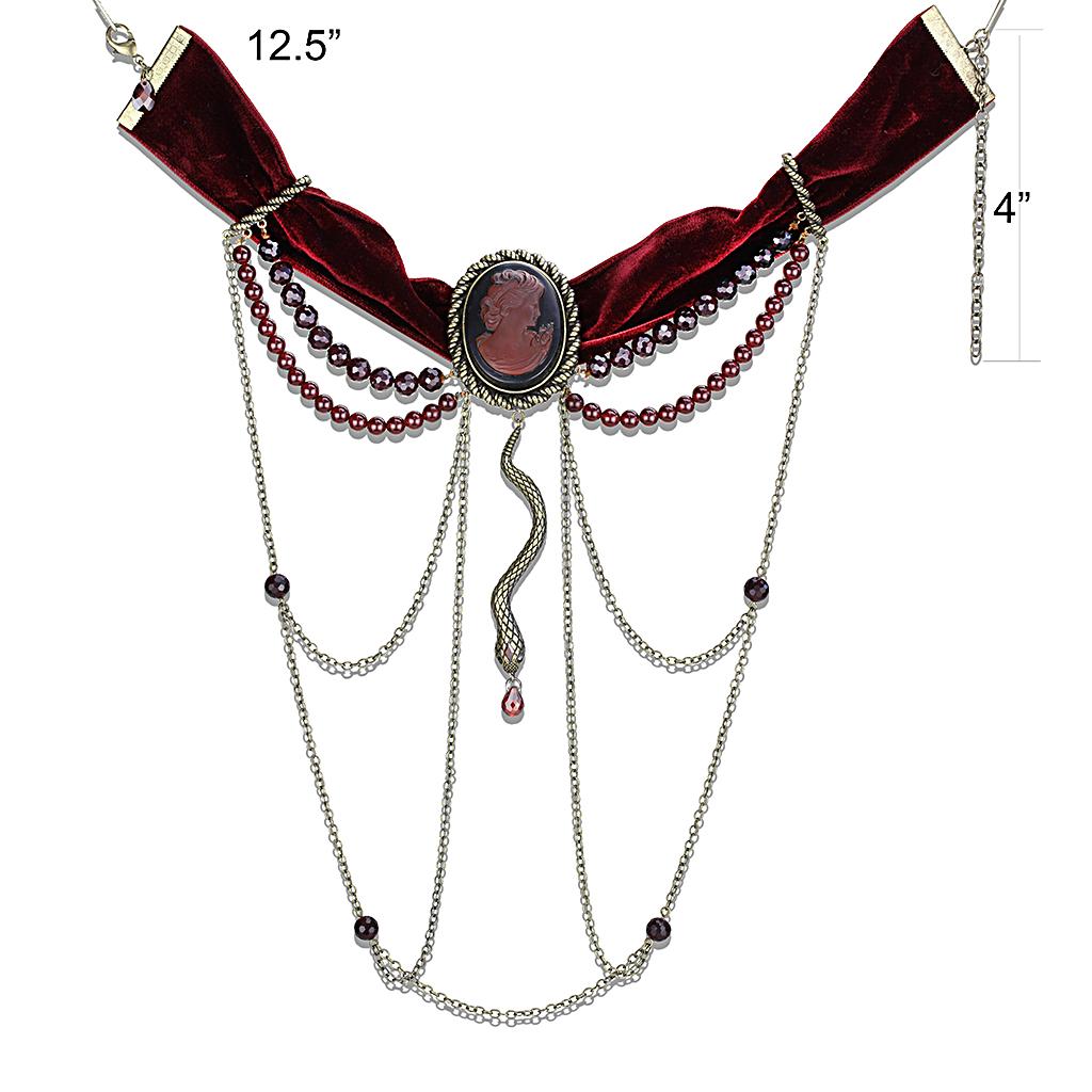 LO4212 - Antique Copper Brass Necklace with Synthetic Synthetic Stone in Smoked Quartz-2