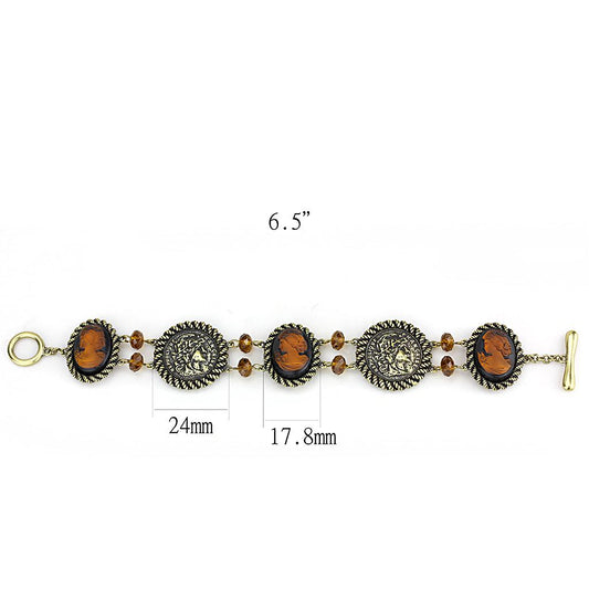 LO4221 - Antique Copper Brass Bracelet with Synthetic Synthetic Stone in Smoked Quartz-1