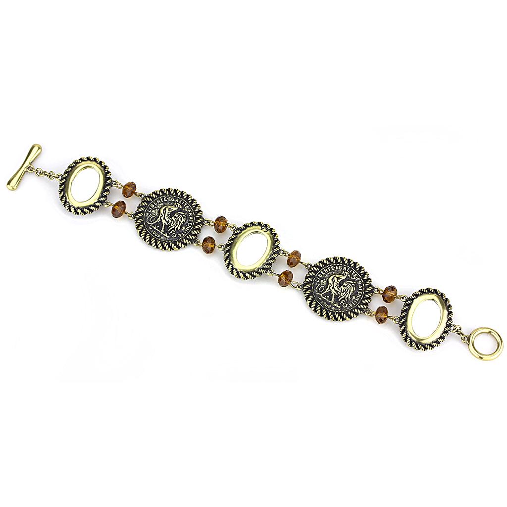 LO4221 - Antique Copper Brass Bracelet with Synthetic Synthetic Stone in Smoked Quartz-2