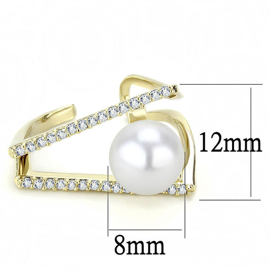 LO4246 - Flash Gold Brass Ring with Synthetic Pearl in White-1