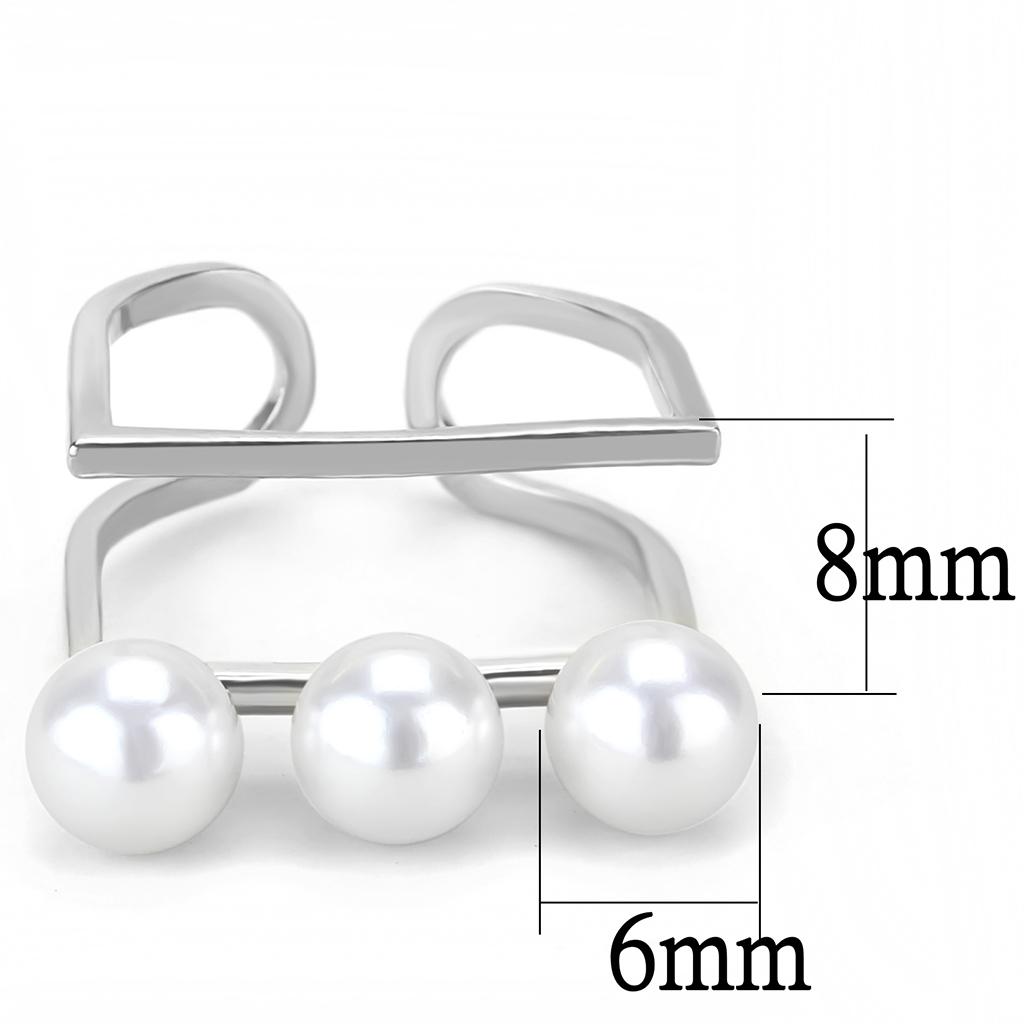 LO4253 - Rhodium Brass Ring with Synthetic Pearl in White-1