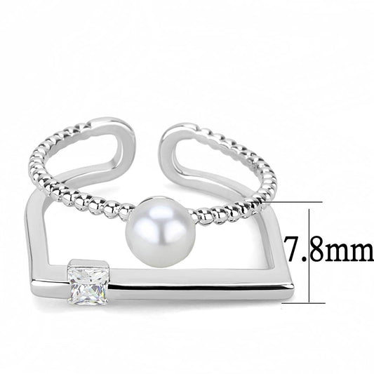 LO4263 - Rhodium Brass Ring with Synthetic Pearl in White-1