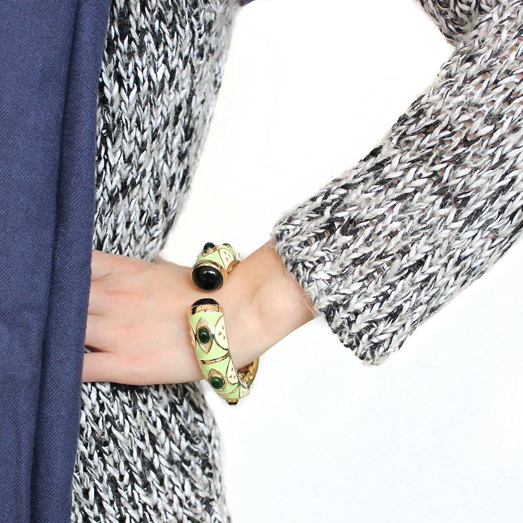 LO4267 - Gold Brass Bangle with Synthetic in Emerald-4