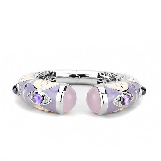 LO4268 - Rhodium Brass Bangle with Synthetic in Rose-1