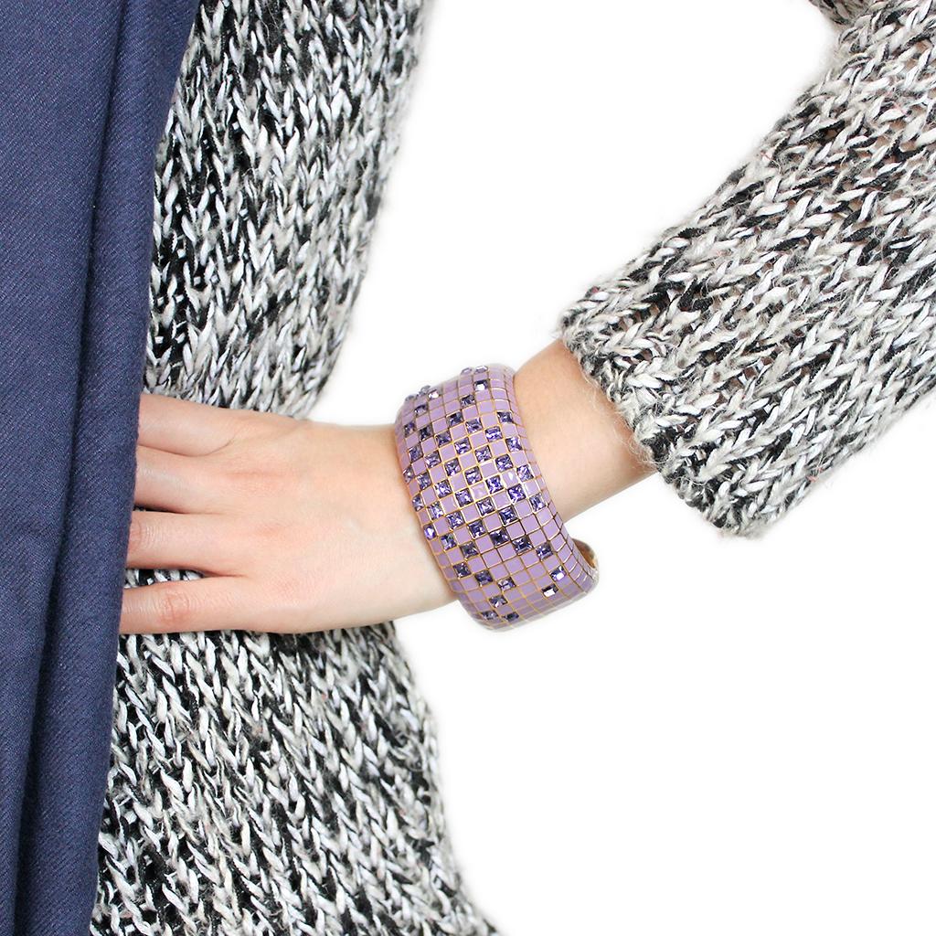 LO4271 - Gold Brass Bangle with Top Grade Crystal in Tanzanite-4