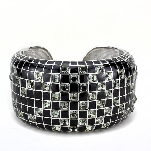 LO4272 - Rhodium Brass Bangle with Top Grade Crystal in Black Diamond-1