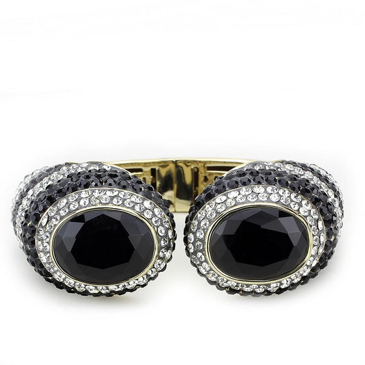 LO4274 - Gold Brass Bangle with Synthetic in Jet-1