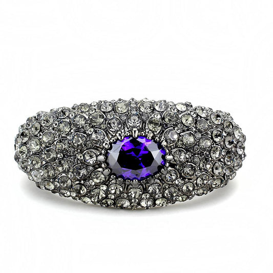 LO4275 - TIN Cobalt Black Brass Bangle with AAA Grade CZ in Tanzanite-1