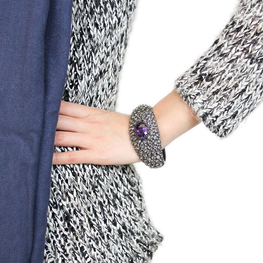 LO4275 - TIN Cobalt Black Brass Bangle with AAA Grade CZ in Tanzanite-4