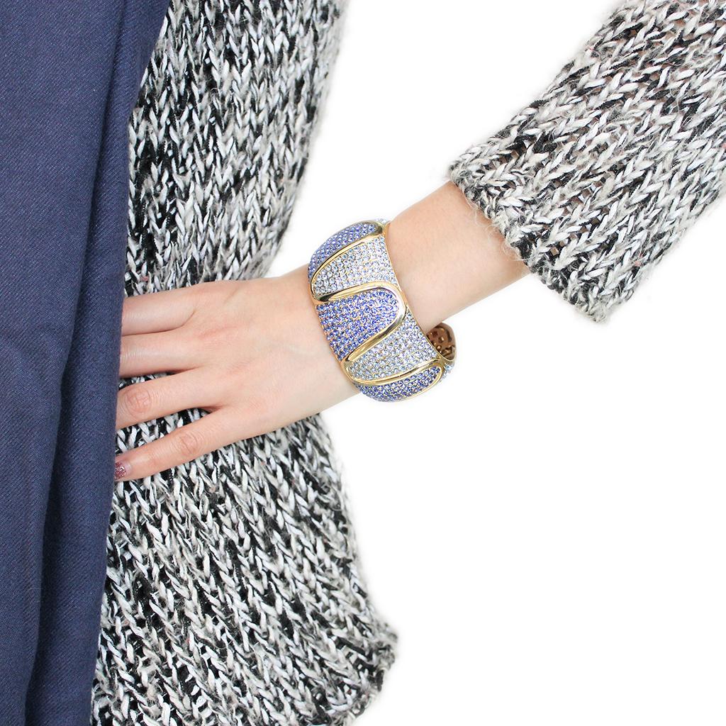 LO4276 - Gold Brass Bangle with Top Grade Crystal in Multi Color-4