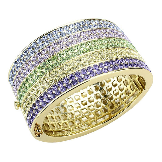 LO4277 - Gold Brass Bangle with Top Grade Crystal in Multi Color-1