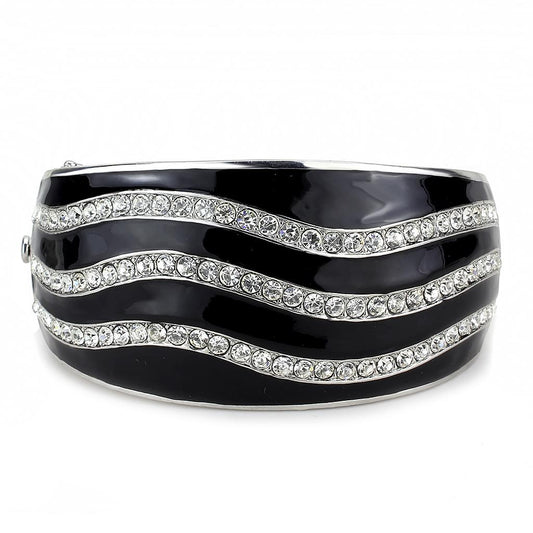LO4278 - Rhodium Brass Bangle with Top Grade Crystal in Clear-1