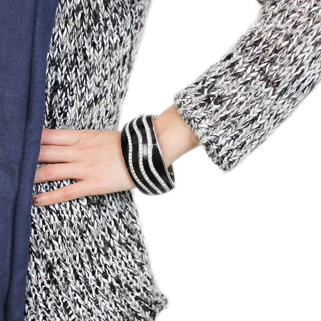 LO4278 - Rhodium Brass Bangle with Top Grade Crystal in Clear-4