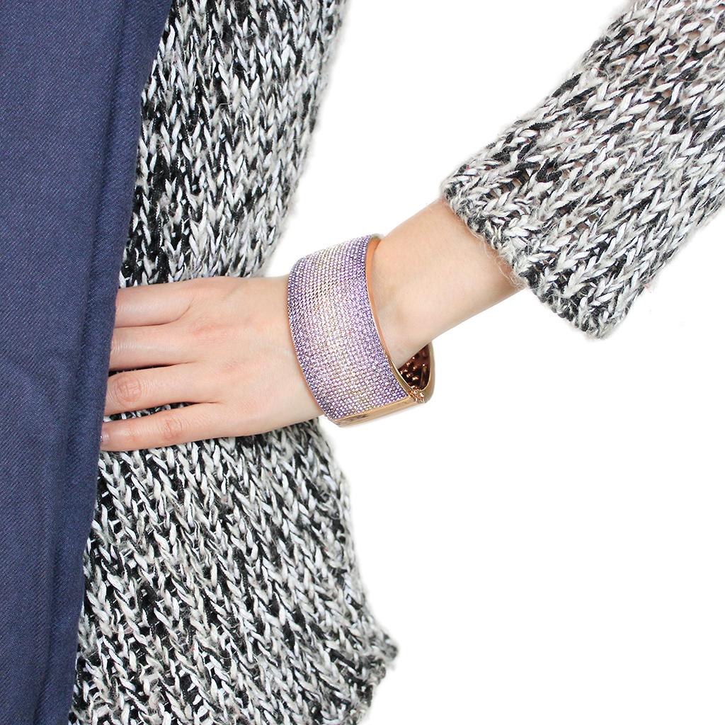 LO4279 - Rose Gold+e-coating Brass Bangle with Top Grade Crystal in Multi Color-4