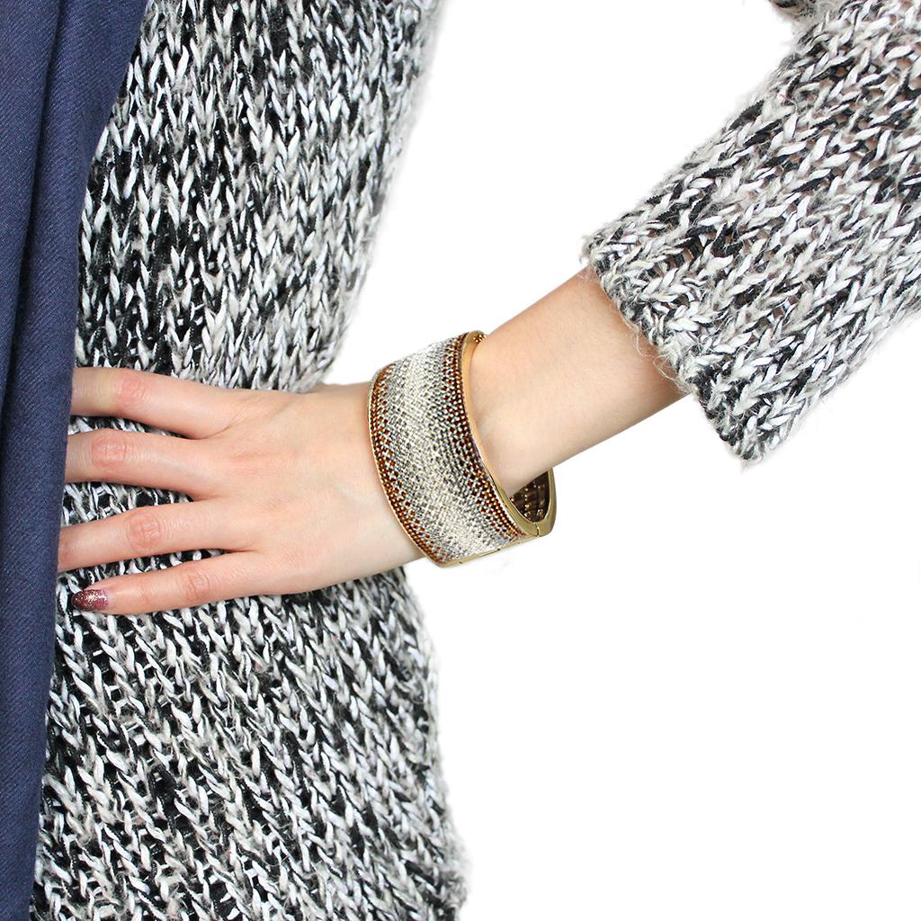 LO4280 - Gold Brass Bangle with Top Grade Crystal in Multi Color-4