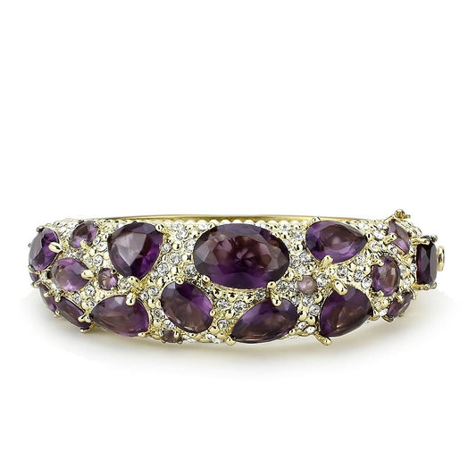 LO4281 - Gold Brass Bangle with Synthetic in Amethyst-1