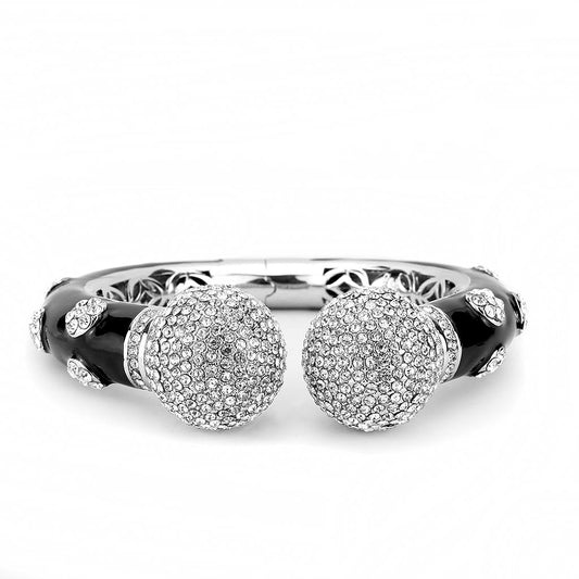 LO4282 - Rhodium Brass Bangle with Top Grade Crystal in Clear-1