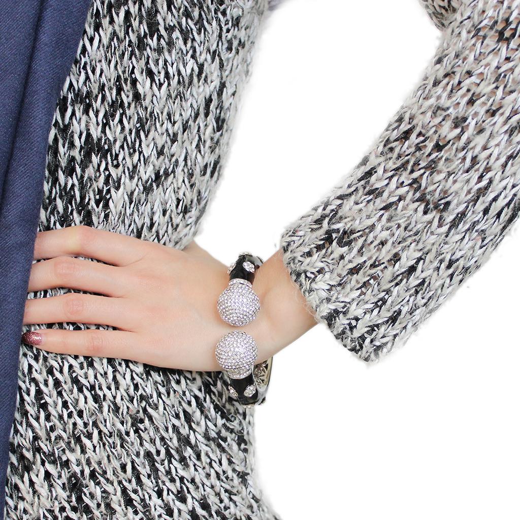 LO4282 - Rhodium Brass Bangle with Top Grade Crystal in Clear-4