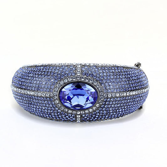 LO4283 - TIN Cobalt Black Brass Bangle with Top Grade Crystal in Sapphire-1