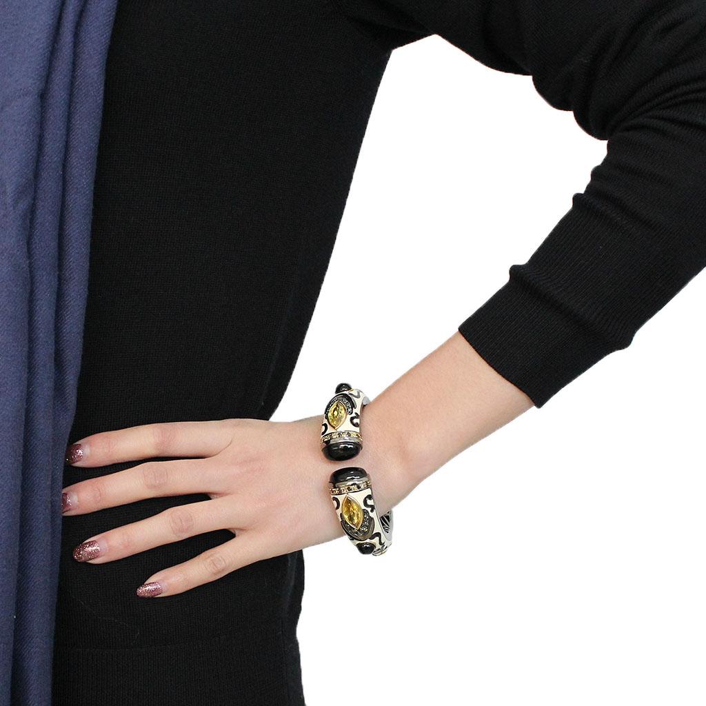 LO4298 - Gold+Hematite Brass Bangle with Synthetic Onyx in Jet-4