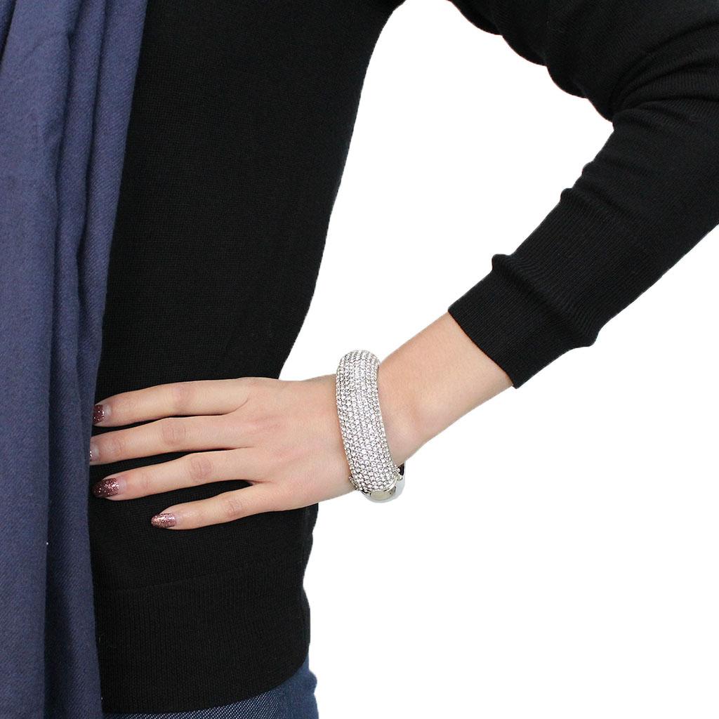 LO4302 - Rhodium Brass Bangle with Top Grade Crystal in Clear-4