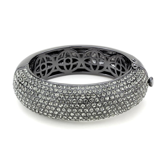 LO4304 - TIN Cobalt Black Brass Bangle with Top Grade Crystal in Black Diamond-1