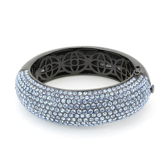 LO4307 - TIN Cobalt Black Brass Bangle with Top Grade Crystal in Aquamarine-1