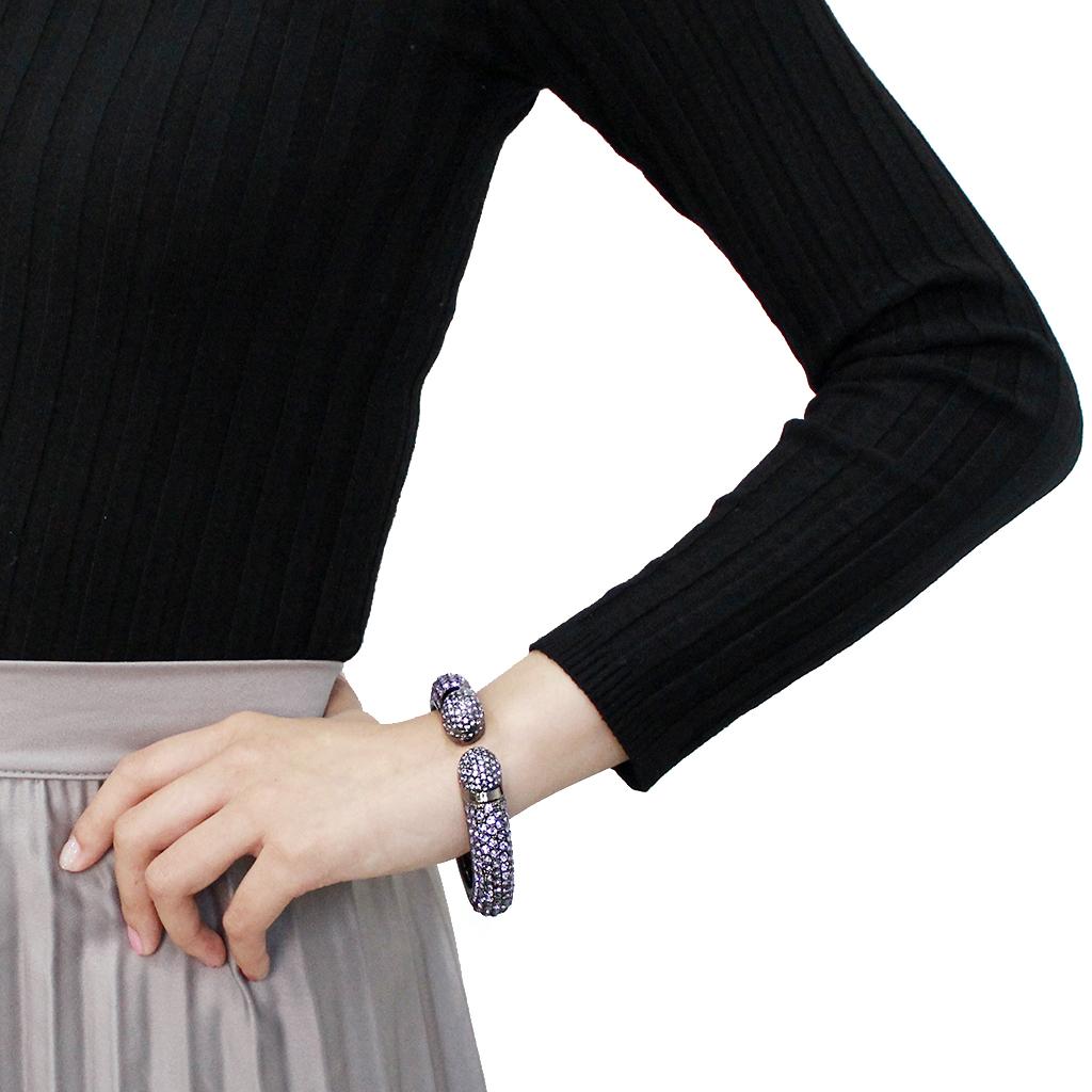 LO4312 - TIN Cobalt Black Brass Bangle with Top Grade Crystal in Tanzanite-4