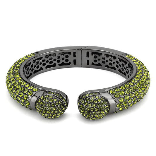 LO4314 - TIN Cobalt Black Brass Bangle with Top Grade Crystal in Peridot-1