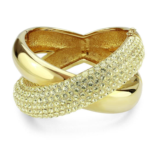 LO4321 - Gold Brass Bangle with Top Grade Crystal in Citrine Yellow-1