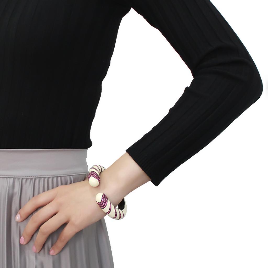LO4322 - TIN Cobalt Black Brass Bangle with Top Grade Crystal in Fuchsia-4