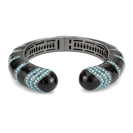 LO4323 - TIN Cobalt Black Brass Bangle with Top Grade Crystal in Turquoise-1