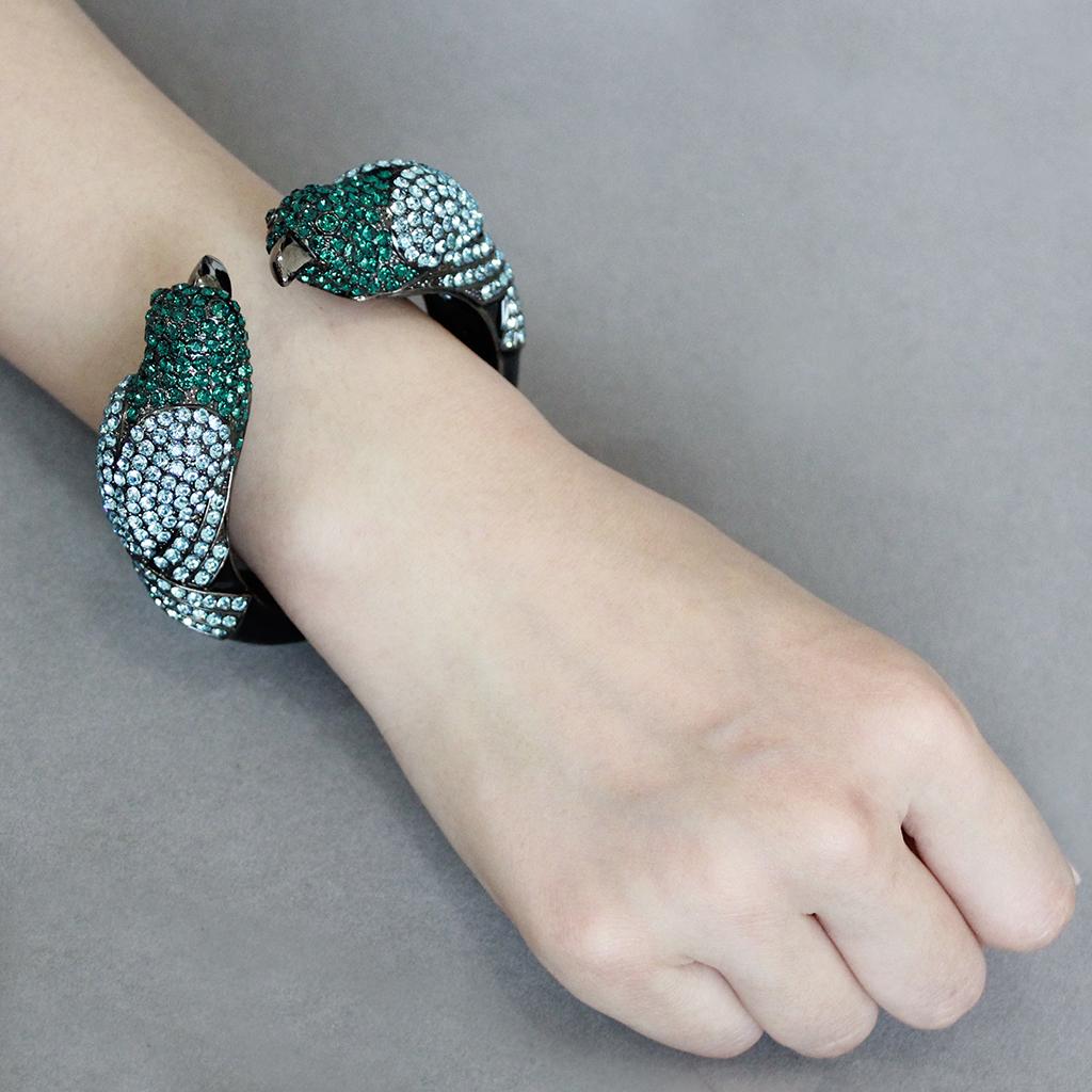 LO4332 - Ruthenium Brass Bangle with Top Grade Crystal in Multi Color-4