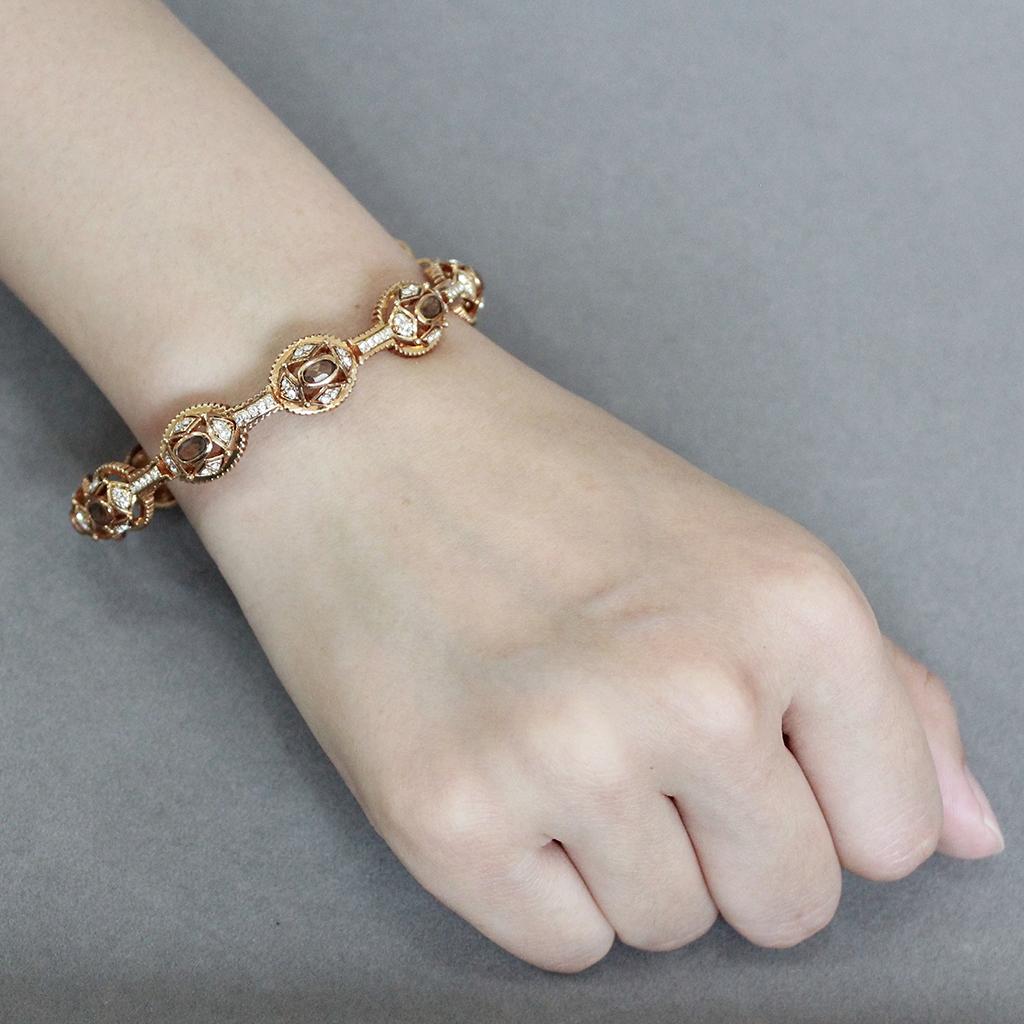 LO4336 - Gold Brass Bangle with Synthetic in Brown-4
