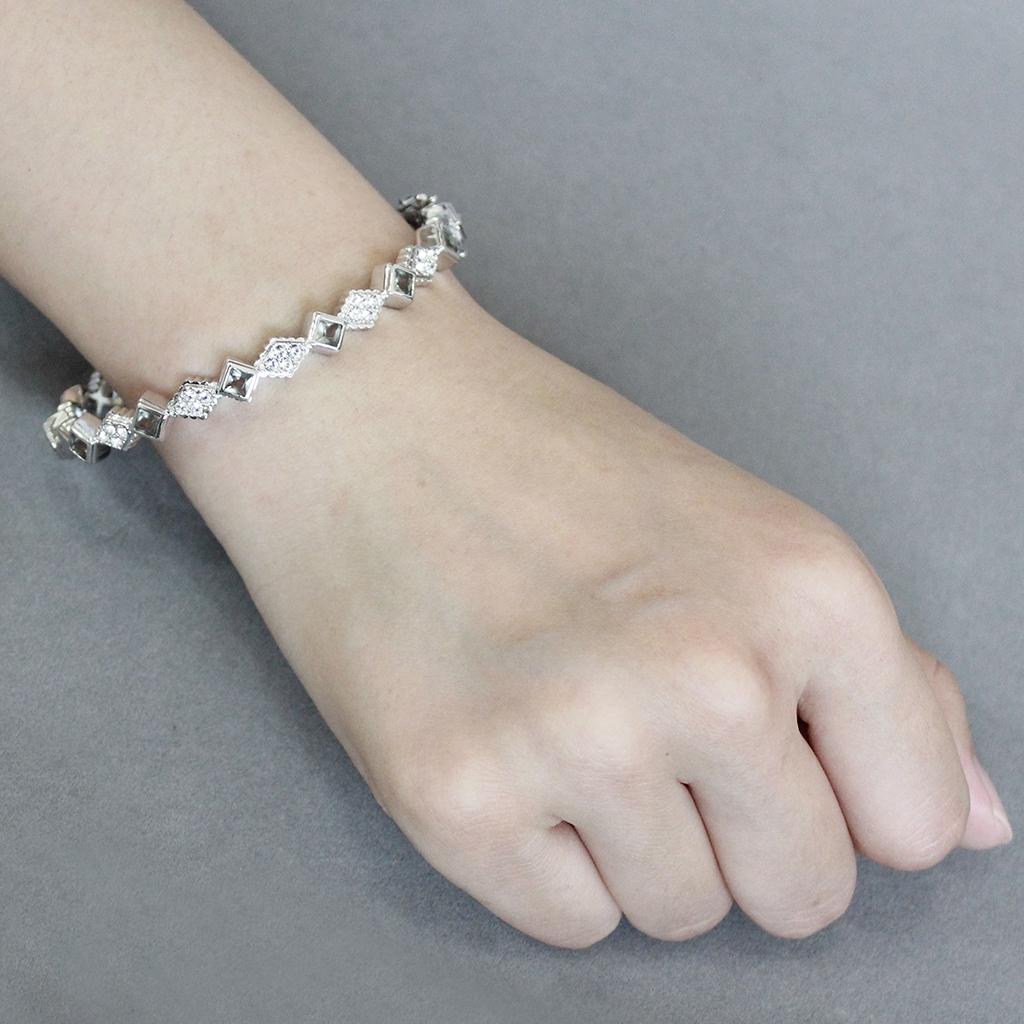 LO4340 - Rhodium Brass Bangle with Synthetic in Gray-4