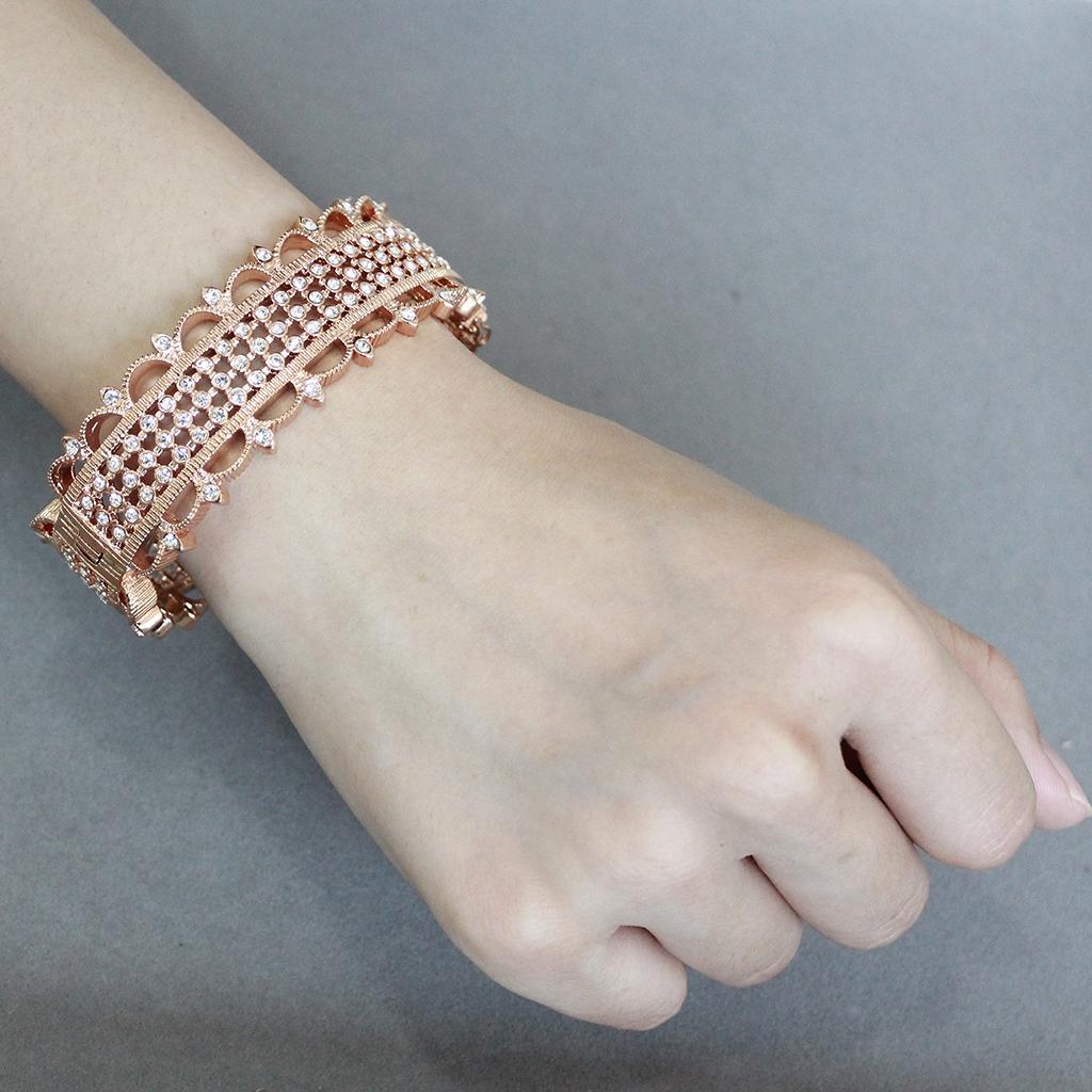 LO4344 - Rose Gold Brass Bangle with Top Grade Crystal in Clear-4