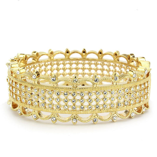LO4345 - Gold Brass Bangle with Top Grade Crystal in Clear-1