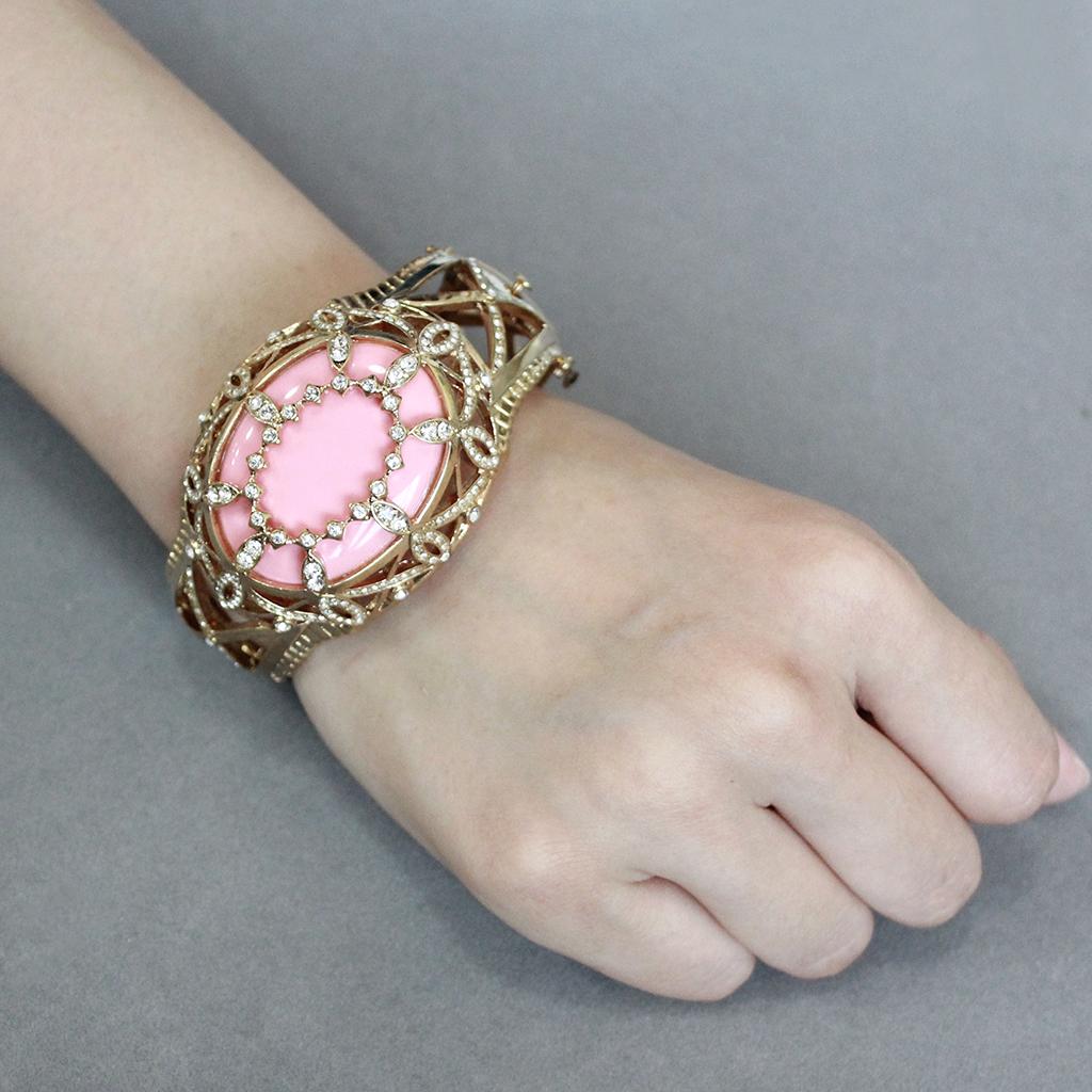 LO4347 - Gold Brass Bangle with Synthetic in Rose-4