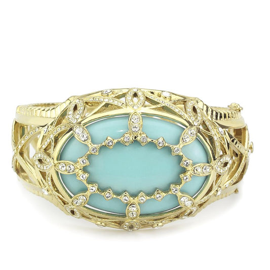 LO4348 - Gold Brass Bangle with Synthetic in Sea Blue-1