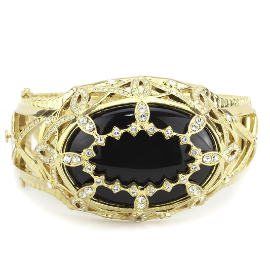LO4349 - Gold Brass Bangle with Synthetic in Jet-1
