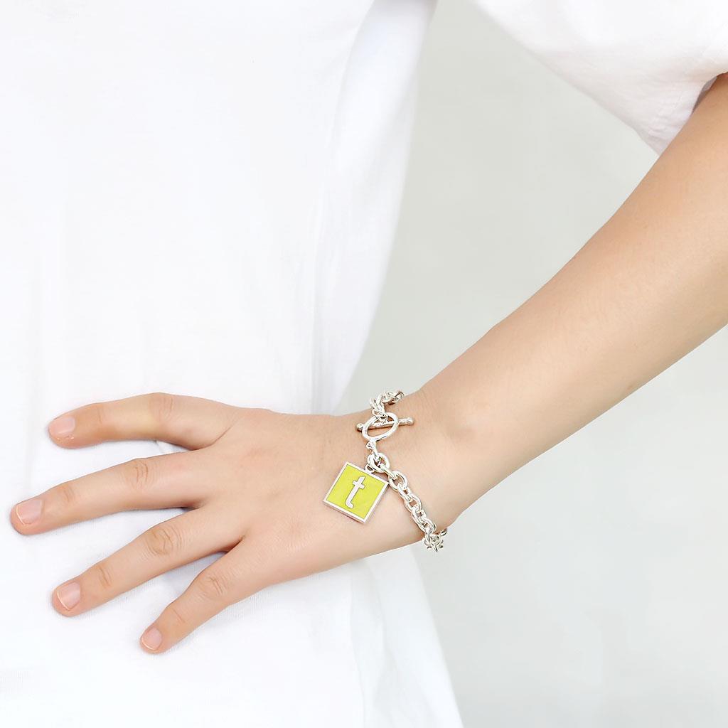 LO4647 - High-Polished Brass Bracelet with Epoxy in Emerald-2