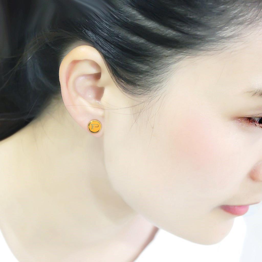 LO4676 - Gold Brass Earrings with Epoxy in Orange-3