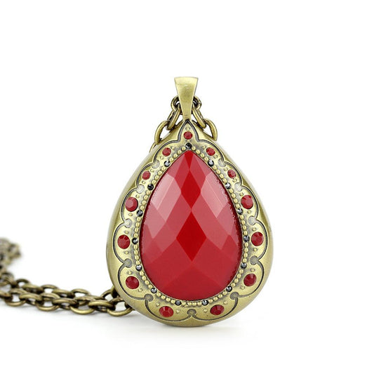 LO4686 - Antique Copper Brass Chain Pendant with Synthetic Synthetic Stone in Red Series-1
