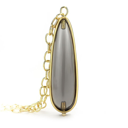 LO4687 - Gold & Brush Brass Chain Pendant with Synthetic Synthetic Stone in Gray-1