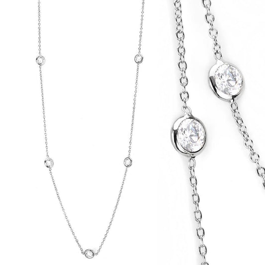 LO4704 - Rhodium Brass Necklace with AAA Grade CZ in Clear-1