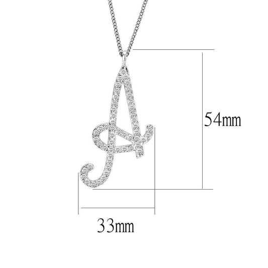 LO4707 - Silver Brass Chain Pendant with Top Grade Crystal in Clear-1